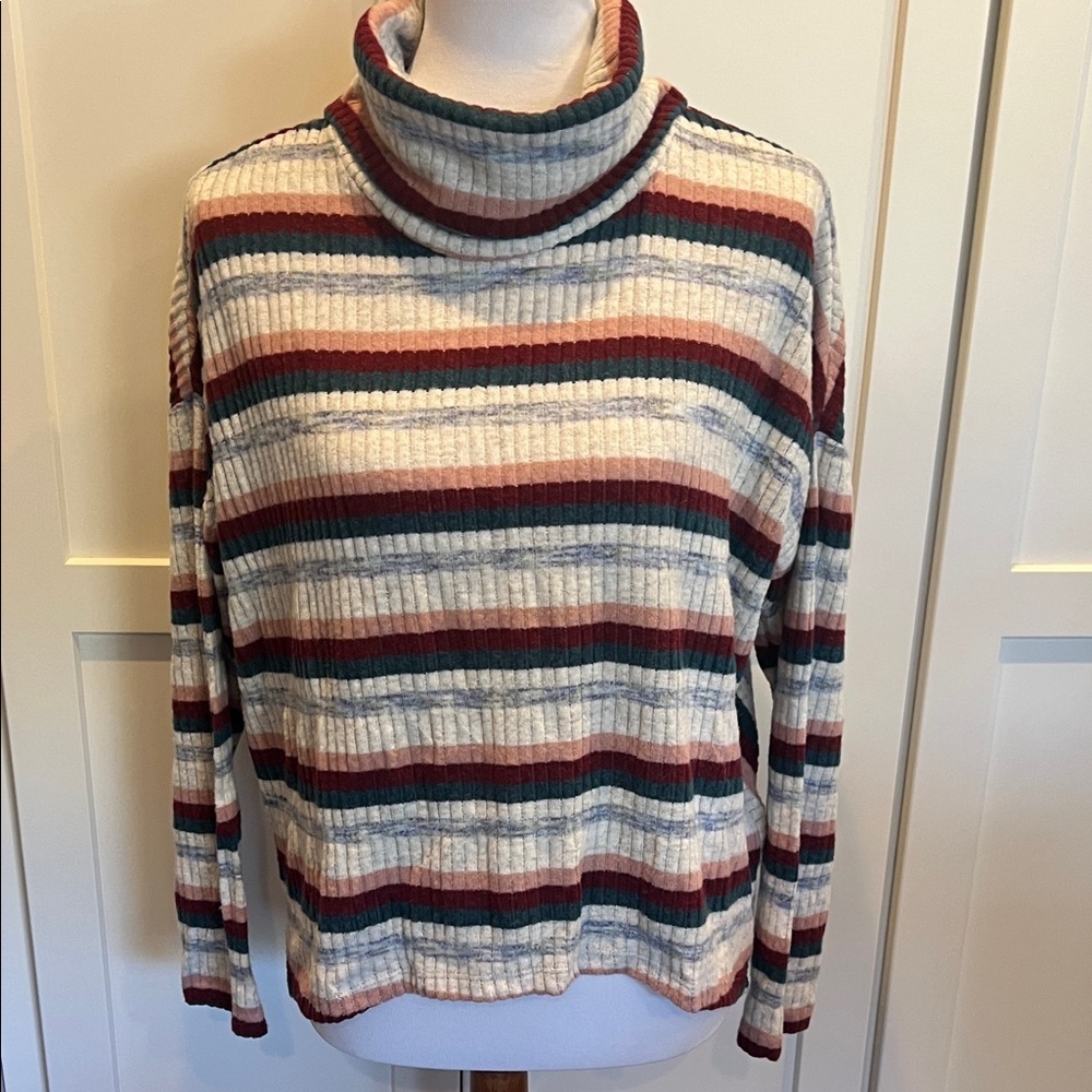 NWT Anthropologie Multicolor Striped Cowl Neck Sweater